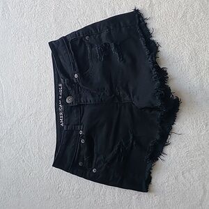 American Eagle Outfitters Black Frayed Jean Shorts 4 Distress Festival Mid Rise
